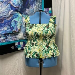 Torrid Green Leaf Print Ruffle Blouse